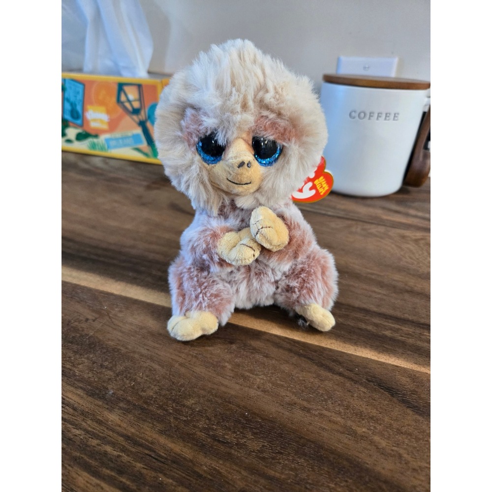 Ty Beanie Bellies Stubby the Sloth Plush Peach Cream Blue Glitter Eyes 2022 NWT